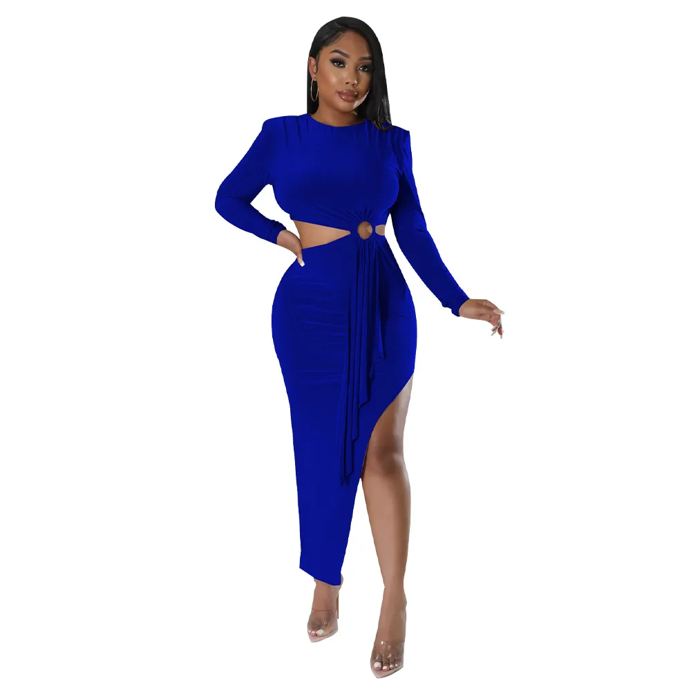 YW7220 New Arrival Love Dress Evening Mini Woman Irrigularity Sexy Dress Long Sleeve O-neck Lateral Dew Waist Wholesale