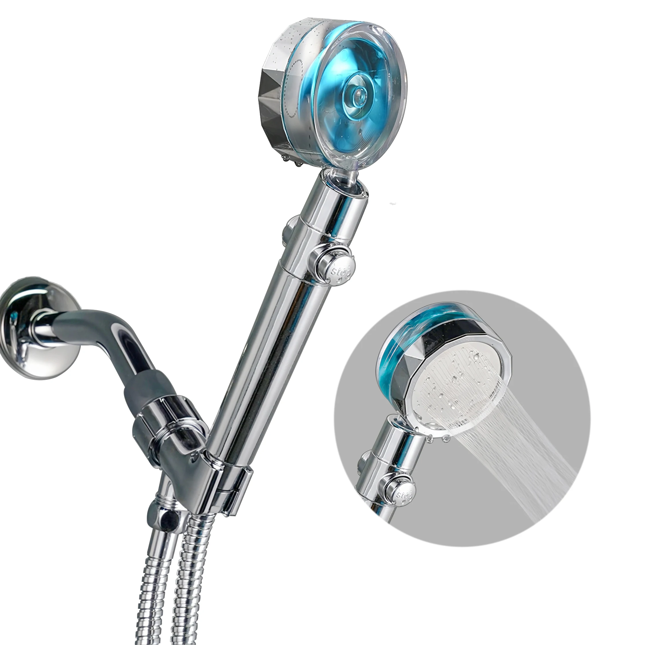 Bathroom Spa Chrome ABS Hand Held 360 Degree Spinning Removable Propeller Driven Shower Head