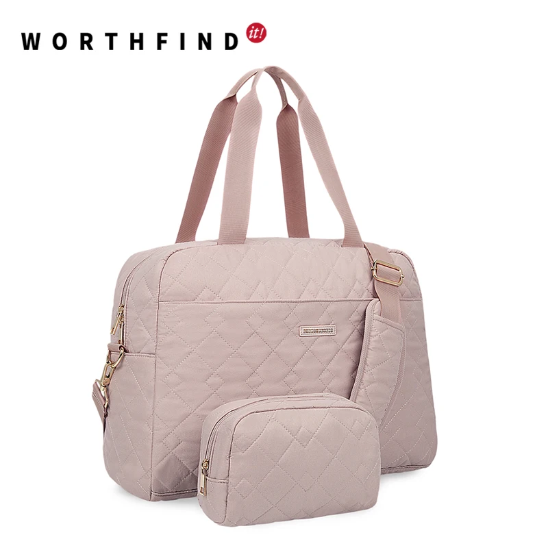 Worthfind Travelable Weekend Quilted Cosmetic Bag And Duffle Bag Set Luxury Girl Sport Overnight Bags With Custom Logo
