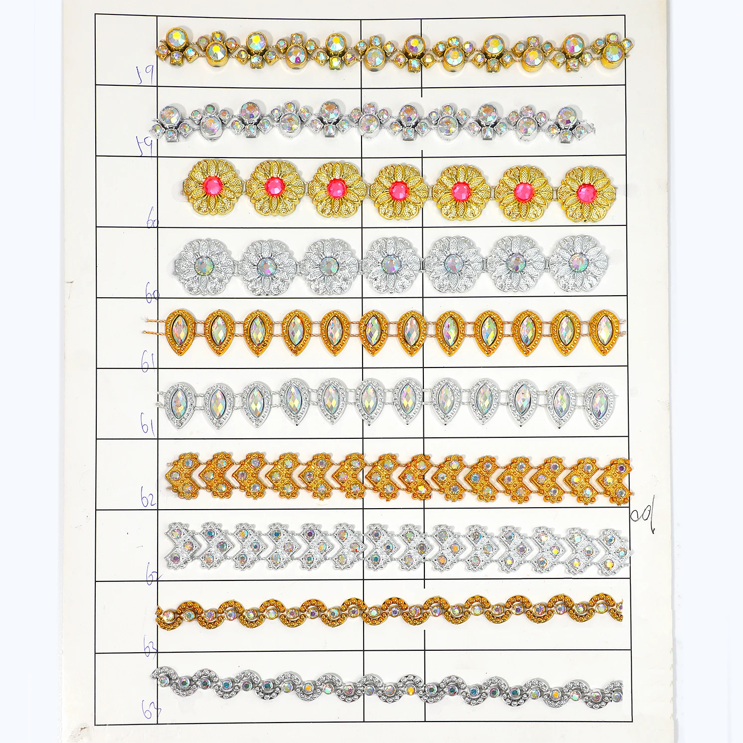 Gold Colorful Crystal Chain Trim Rainbow Rhinestone Fishbone Wedding Dress Applique Bridal Costume Decoration DIY Sewing Craft