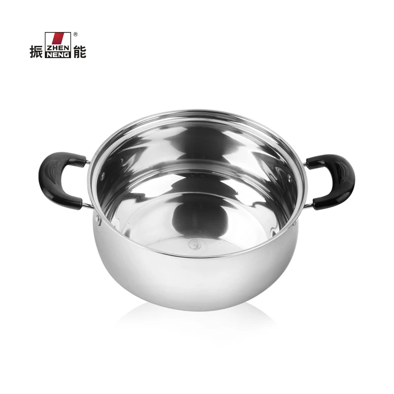 stainless steel milk pot with visval  glass Lid Riveted  bakelite handle Capsuled double-bottom drum-shaped soup pot with 18cm