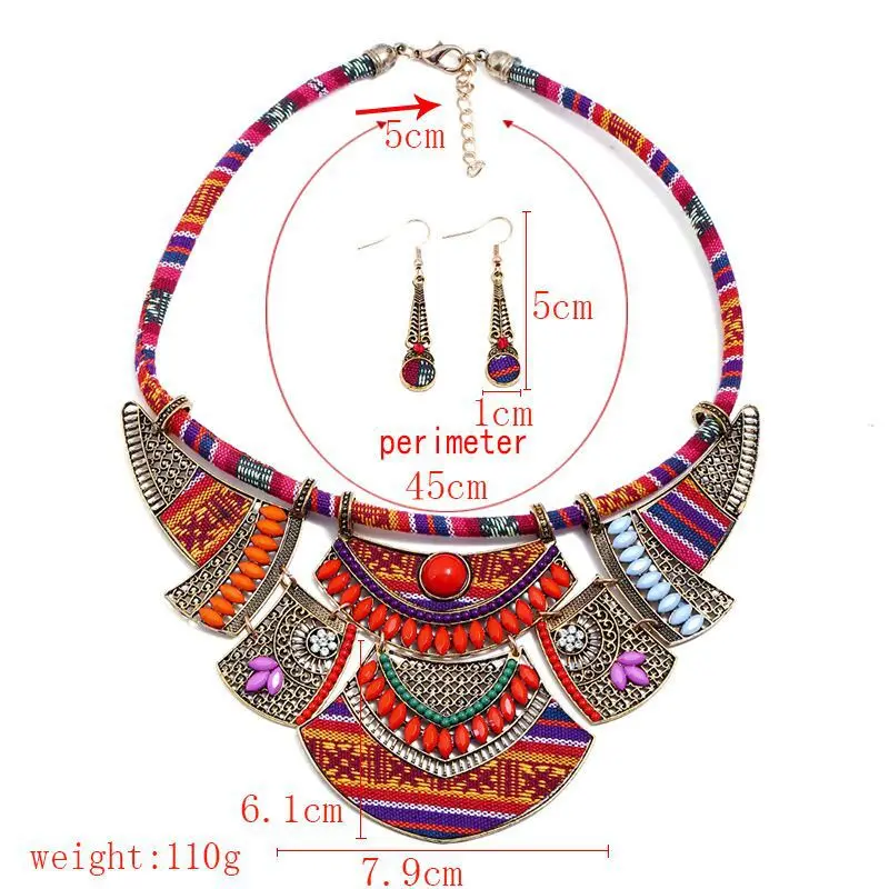 2021 Europe and the United States exaggerated retro ethnic wind tribal resin rice bead earwork + necklace two sets of women 100