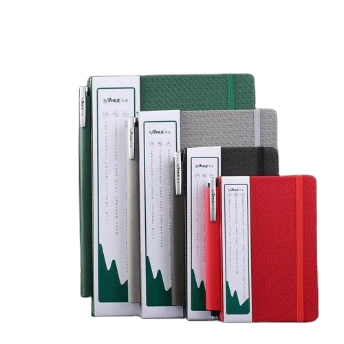 A5 fiber carbon thermo PU hardcover black notepad journal notebook with elastic band and pen sleeve