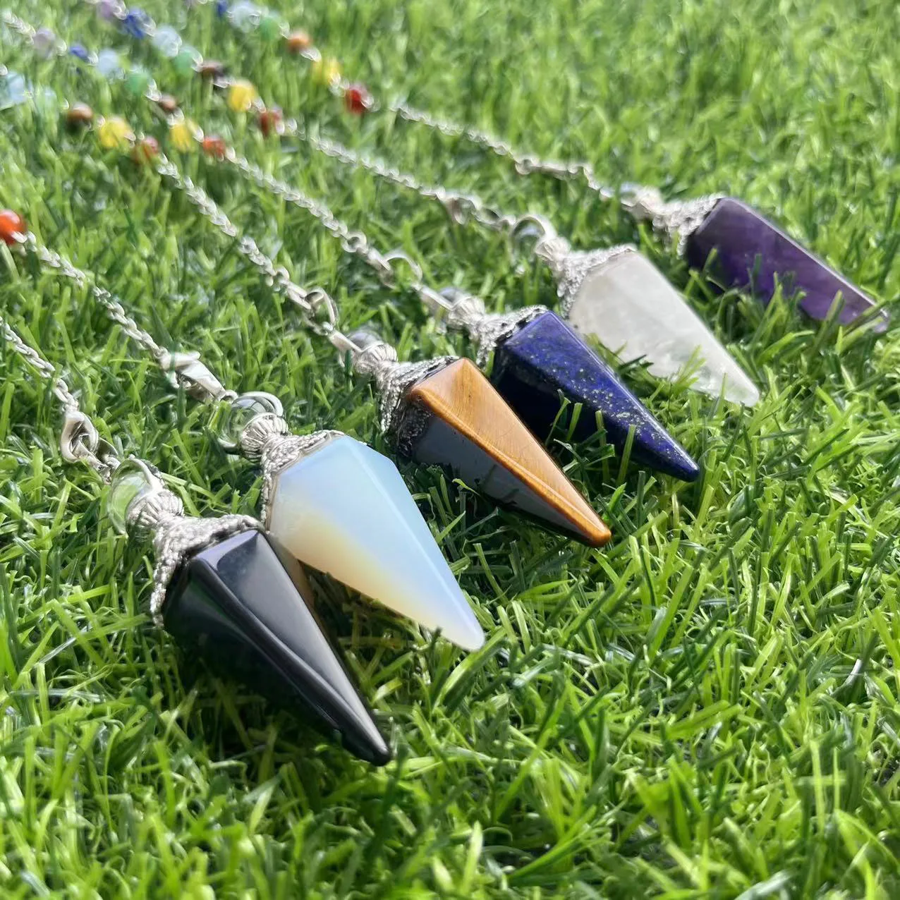 High Quality crystal stone Pendulum seven chakra Pendulum amethyst Pendulum  for healing _XCG
