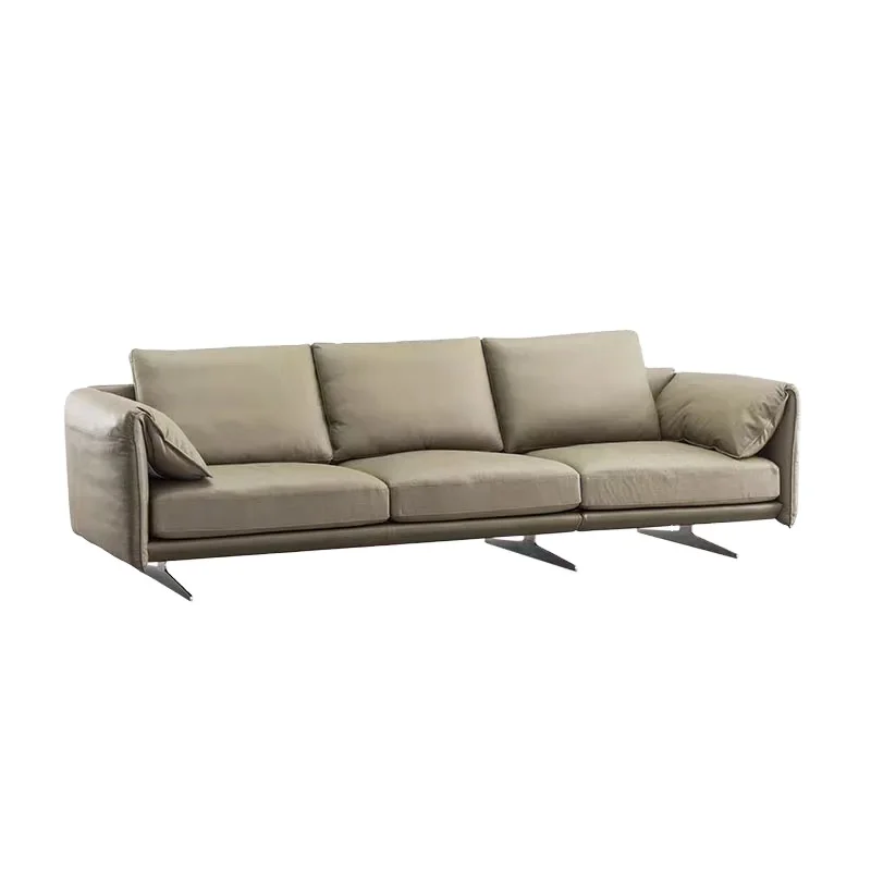 Italian style Nordic leather sofa Modern simple living room straight sofa