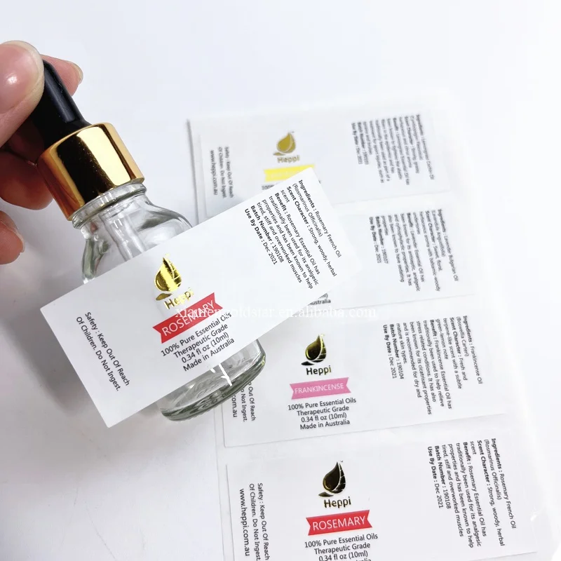 Custom Label Waterproof Strong Adhesive Gold foil Logo Sticker for Bottle Perfume Cosmetic Label Sticker by Rolls