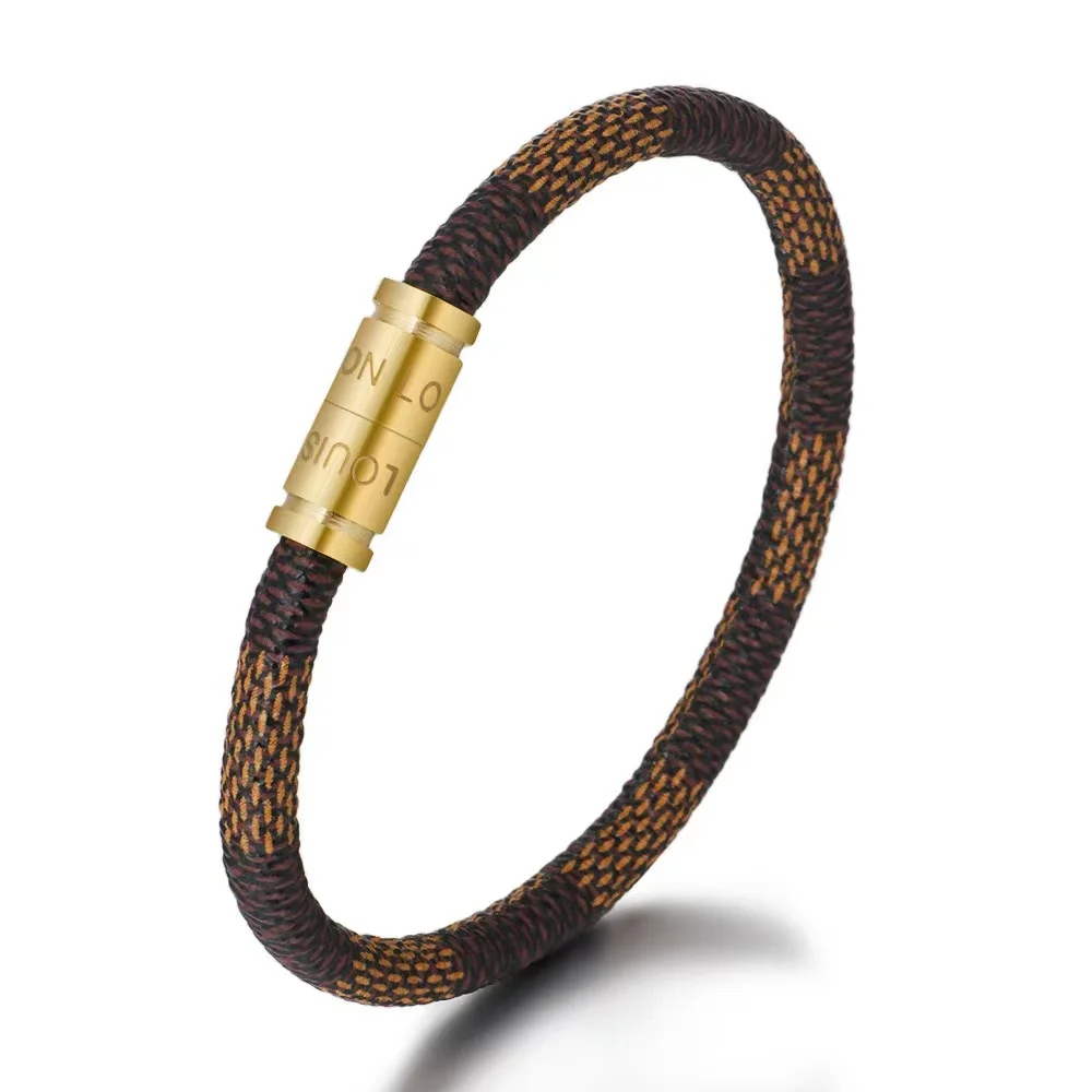 Fashion Style Wholesale Simple Titanium Steel Engraved Old Pattern Cowhide Rope Bracelet Jewelry For men Women