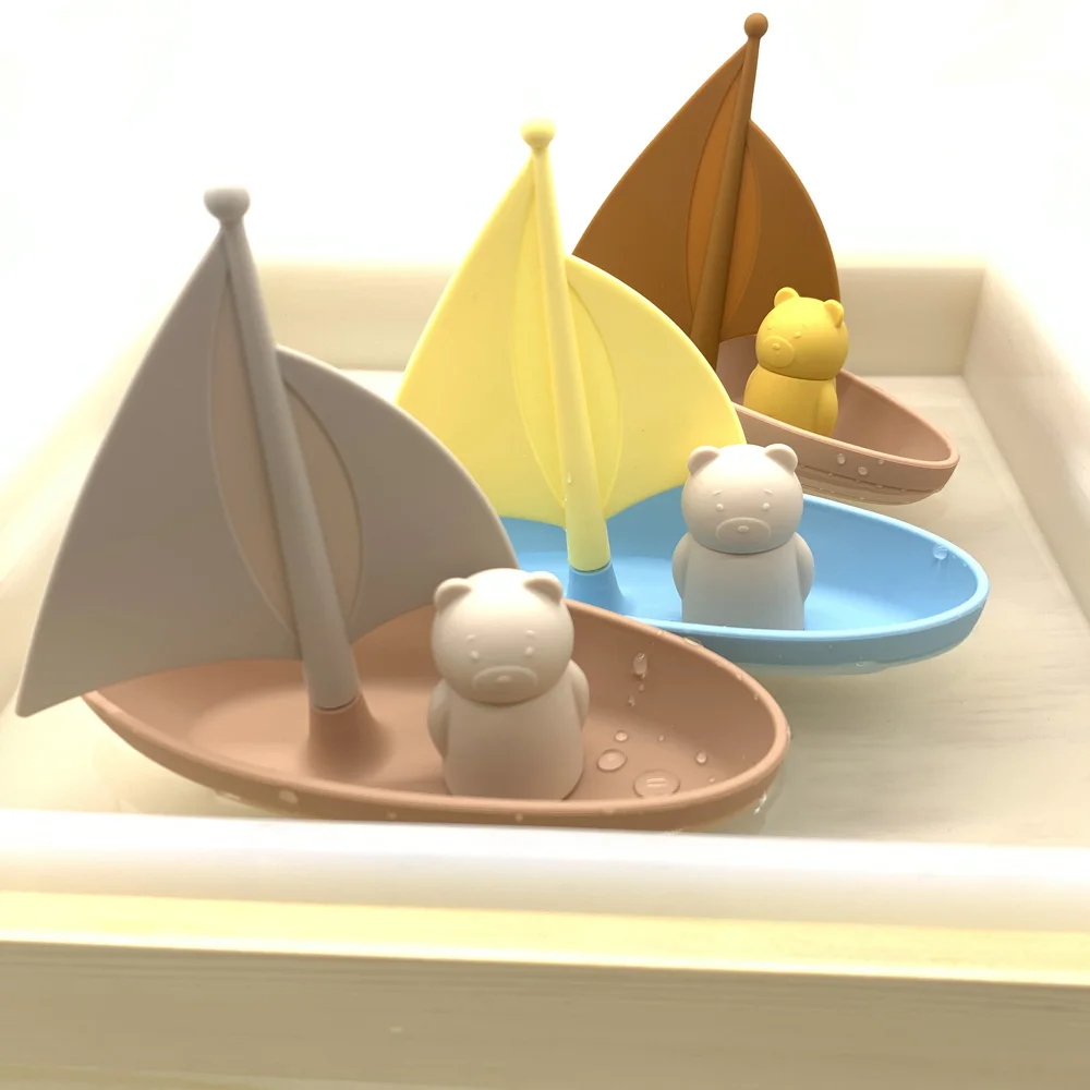 BPA Free Safe Soft Silicone Bath Toys  Floating Boats Bathtub Pool Baby Toys for Toddlers Baby Kids Infant