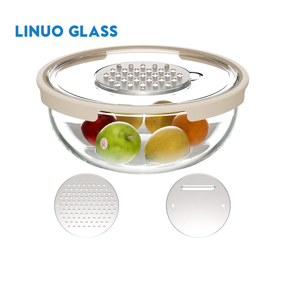 LINUO Vegetable Cutter Slicer Chopper Serving Cooking Stackable Custom Microwave Borosilicate Glass Mixing Bowl Set for Storing