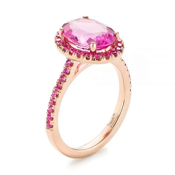 Pink Sapphire Halo Ring Oval Shape Pink Sapphire Jewelry Silver Hot Pink Sapphire Eternal Ring