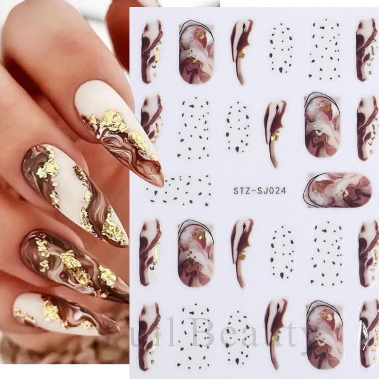 asianail Rose gold leaf back adhesive nail sticker abstract Nail Art Stickers