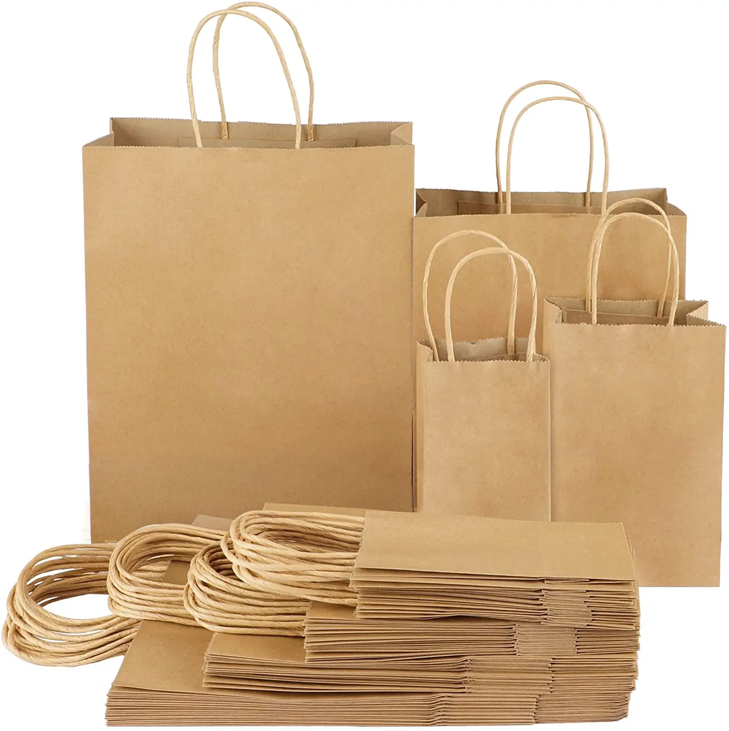 Shopping Bag with Handle Kraft Paper Wholesale Custom Logo Printed Grocery Packaging Craft Brown Gravure Printing Express Zz