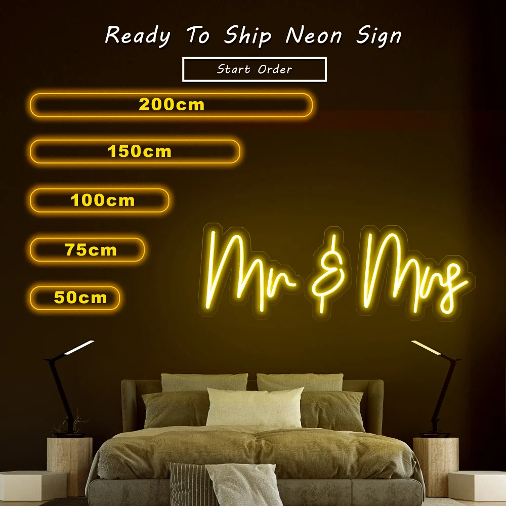 Free Shipping drop shipping 50cm electronic custom made pvc glass silicone led light letters wedding Mr&Mrs led neon sign