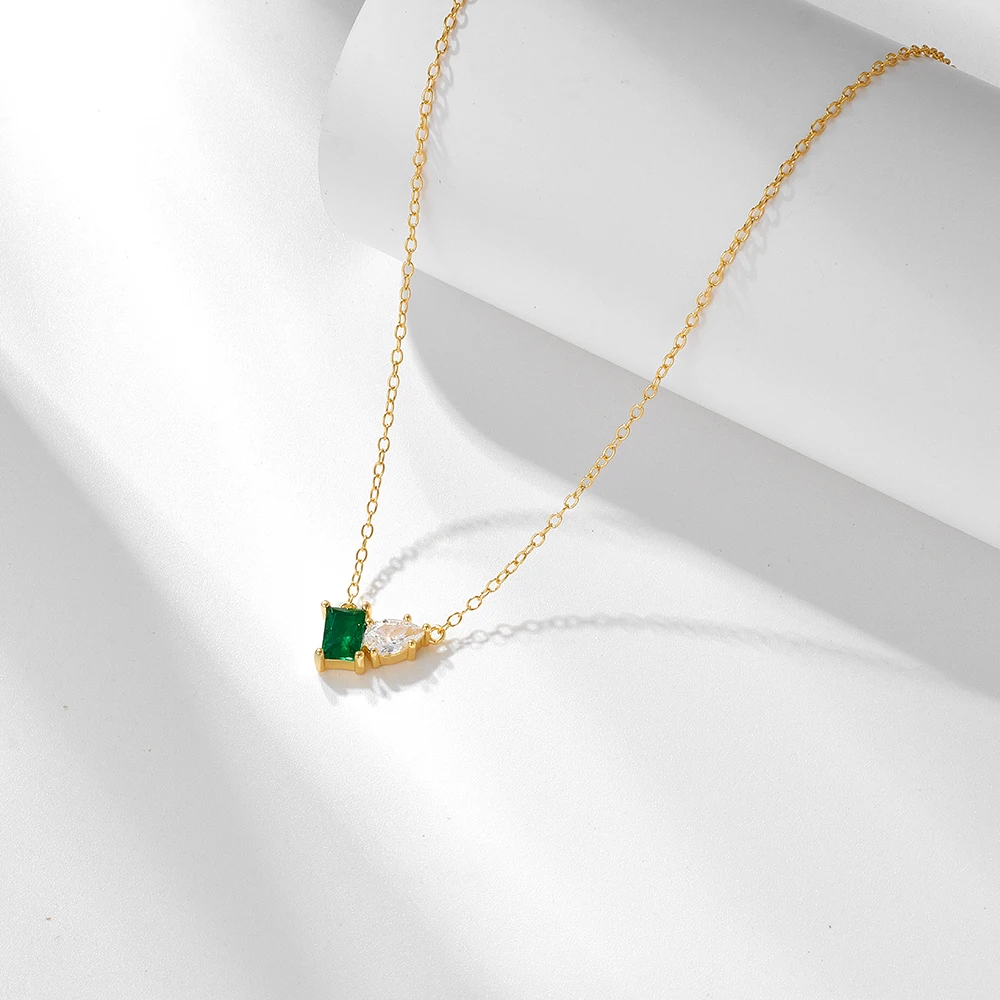 peishang wholesale jewelry silver 925 gold plating emerald Square green necklace ladys jewelry zircon necklace jewelry women