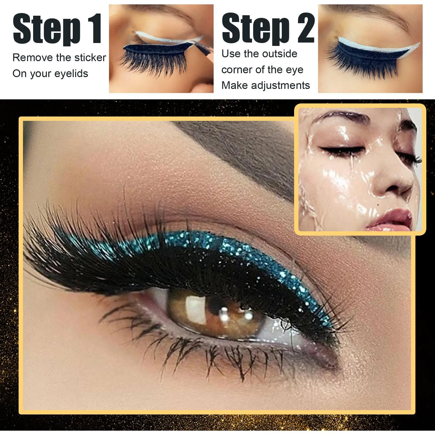 4 Pairs Makeup Self-Adhesive Waterproof Glitter Eyeliner 3D False Eyelash Sticker
