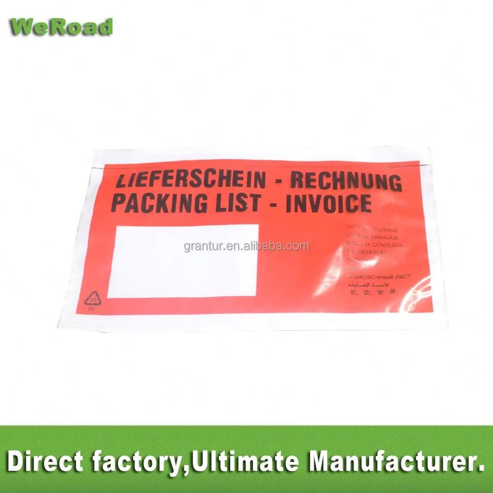 Self-adhesive security printed packsedel plastic invoice packing list envelope for document slip