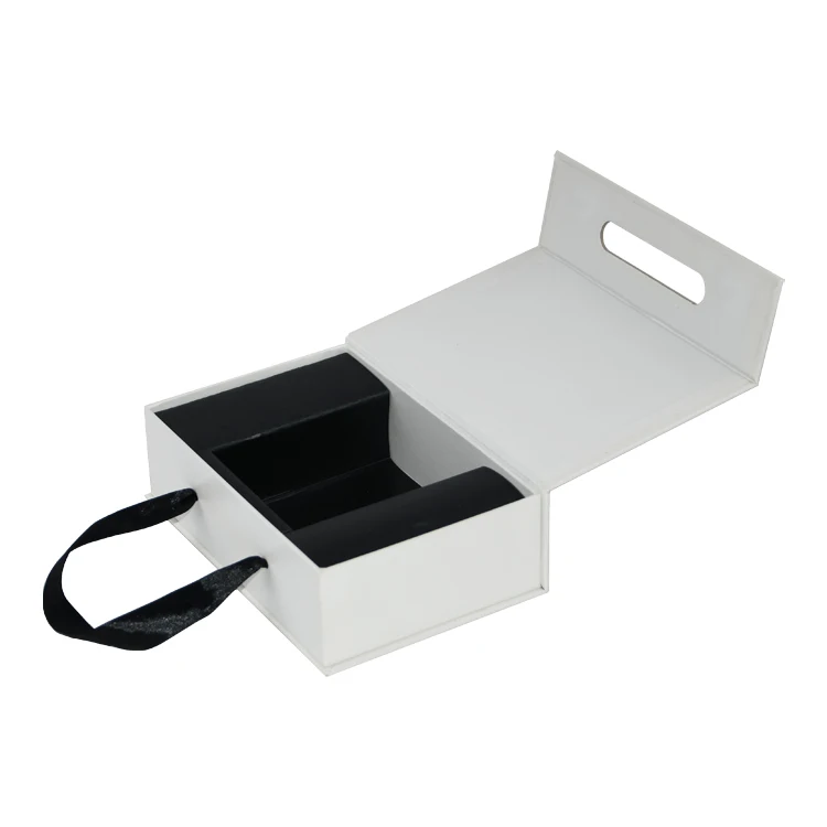 Luxury White Book Shaped Rigid Paper Magnetic Closure Gift Box with Ribbon for Art Earplugs