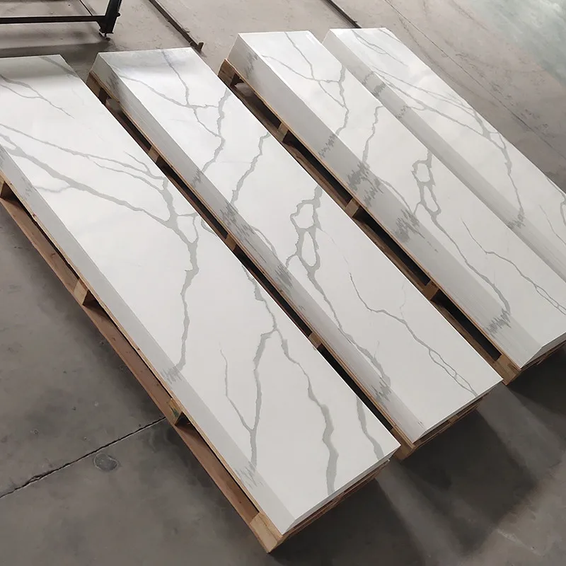 KKR-M069 Carrara Marble White Grey Black Solid Surface Stone Sheets 20mm Glossy Stone Sheets Counters