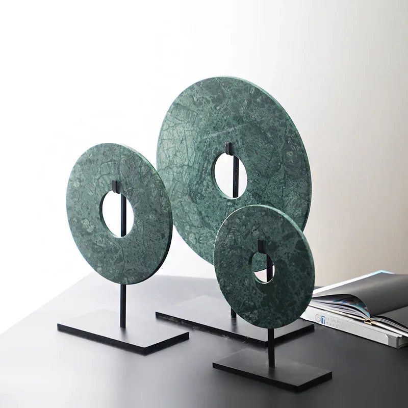 Matt White Round Marble Statue with Metal Base Tabletop Home Decor