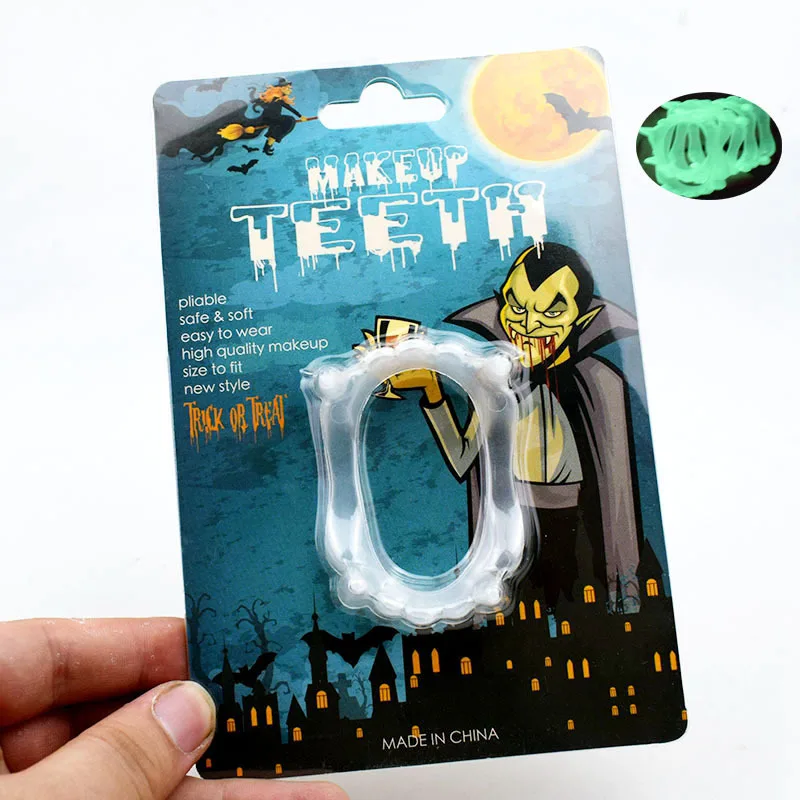 PE plastic transparent night fluorescent dentures Plastic Denture Teeth Vampire Fang Halloween Spoof Props Dress Up