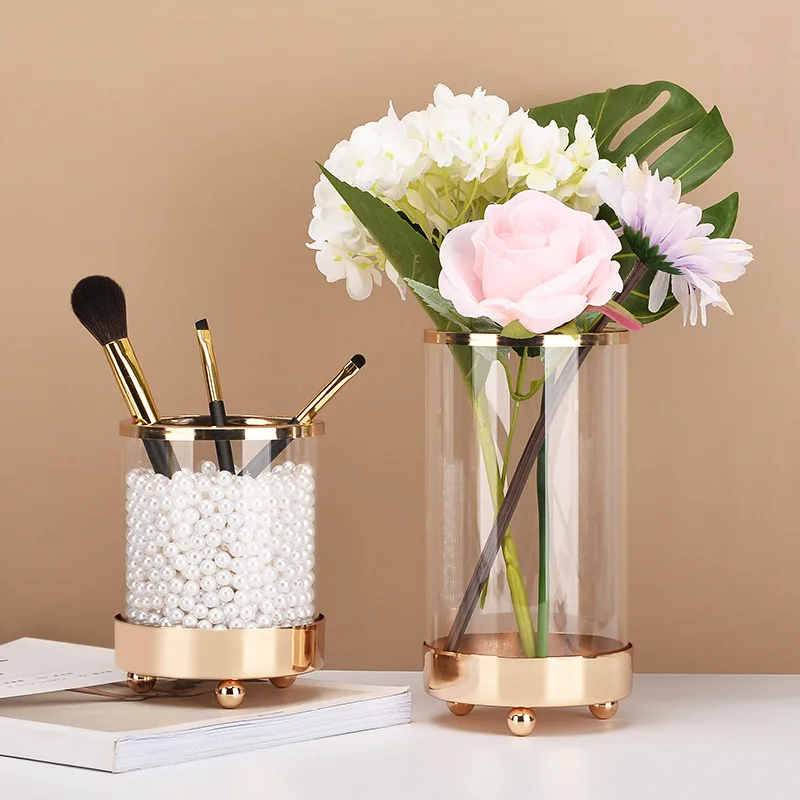 
Flower Vases Round Small Nordic Plant Bud Cheap Decoration Rose Gold Wedding Metal Flower Glass Vases Flower For Home Decor 