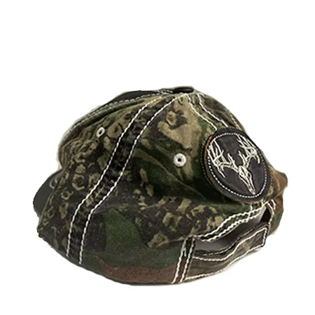 Oil waxed cloth Customization 6 panel camo fabric unstructrued dad hat with customazation  logo and  Velcro closure