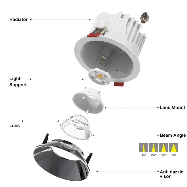 Smart Control Anti-Glare Design Black White Aluminum 12w 18w 24w Dimmable Cct Change Smart Led Recessed COB Downlight