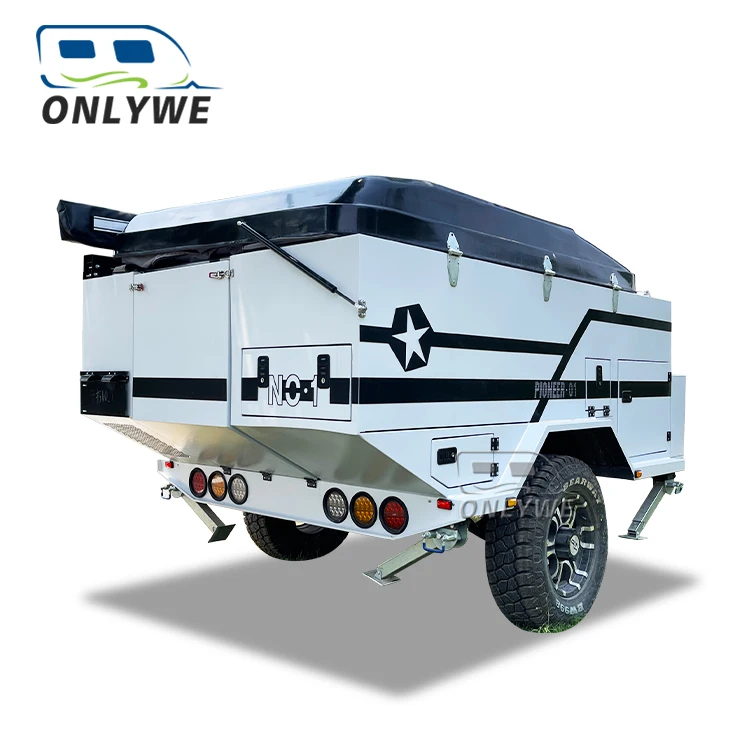 ONLYWE australian standards small caravan off grid travel trailer mini off road camper trailers with roof top tent for sale