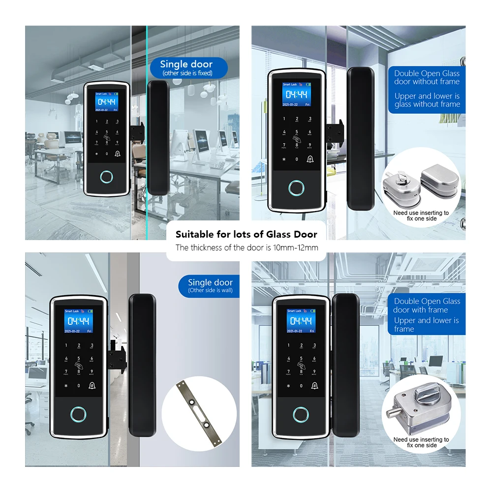 Electronic Digital Fingerprint Smart Door Lock for framed or frameless Sliding Glass Aluminum lock