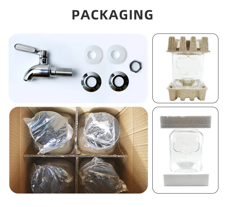 Wide Mouth Large 5 Gallon Glass Water Beverage Dispenser Mason Jar  With Tap Glass Lid And Metal Stand