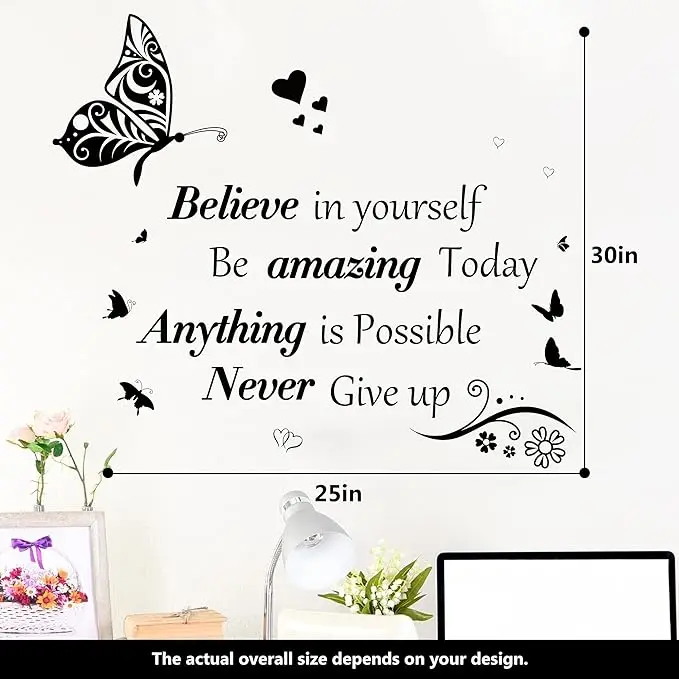 Inspirational Wall Stickers Quotes Letter Wall Art Stickers Motivational Removable Wall Butterfly decals Peel stickers
