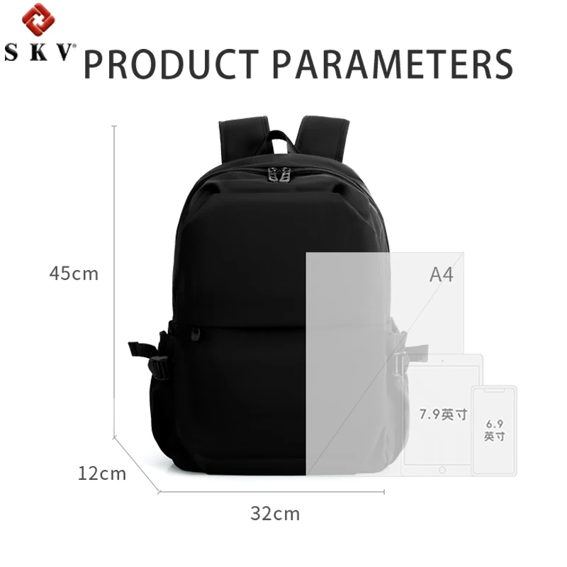 Black Unisex Business Backpack with USB Charging Port Zipper Closure Polyester Lining for Travel and Laptop