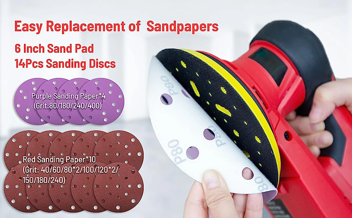 Floor Sander Machine Air Palm Orbital Sander Tool Kit Polisher Central Vacuum Wooden 6 Inch