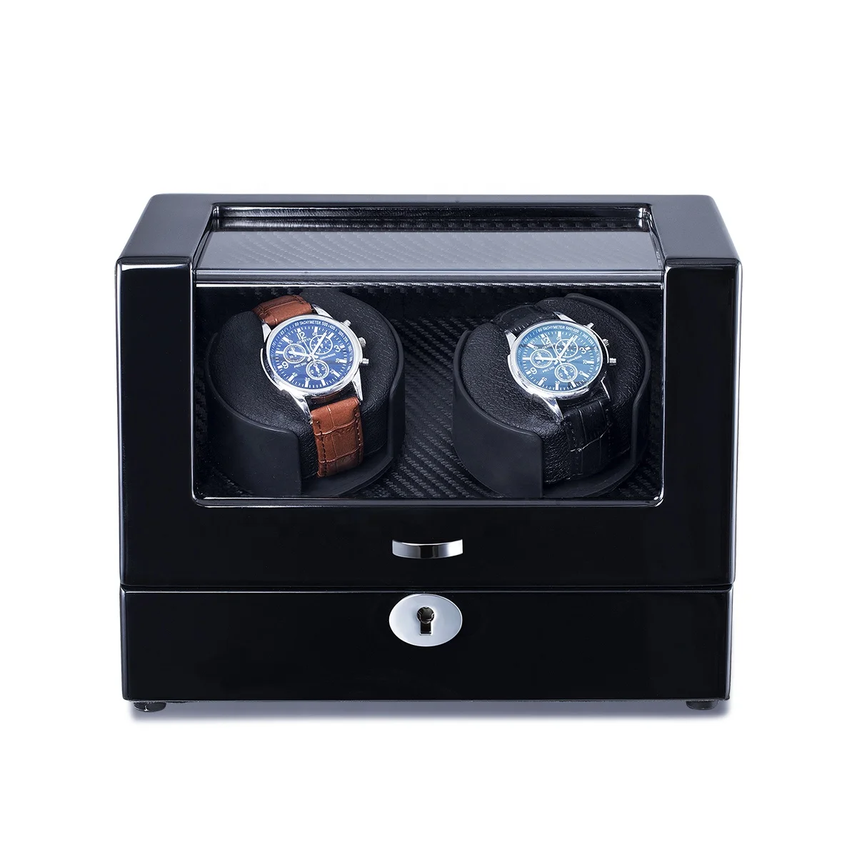 2024 New Design Automatic Watch Winder Wooden Box Japanese Mabuchi Motor Watch Winder Case  Luxury Black Leather