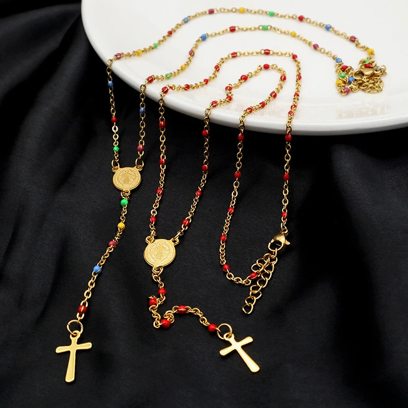 2021 trendy women jewelry 18K Gold Plated Stainless Steel Cross Necklace