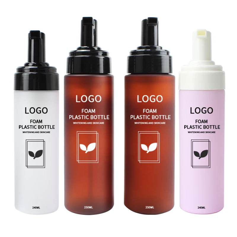 Empty 240ml 250ml frosted foaming soap pump bottle printed pet foam pump bottle amber plastic bottle