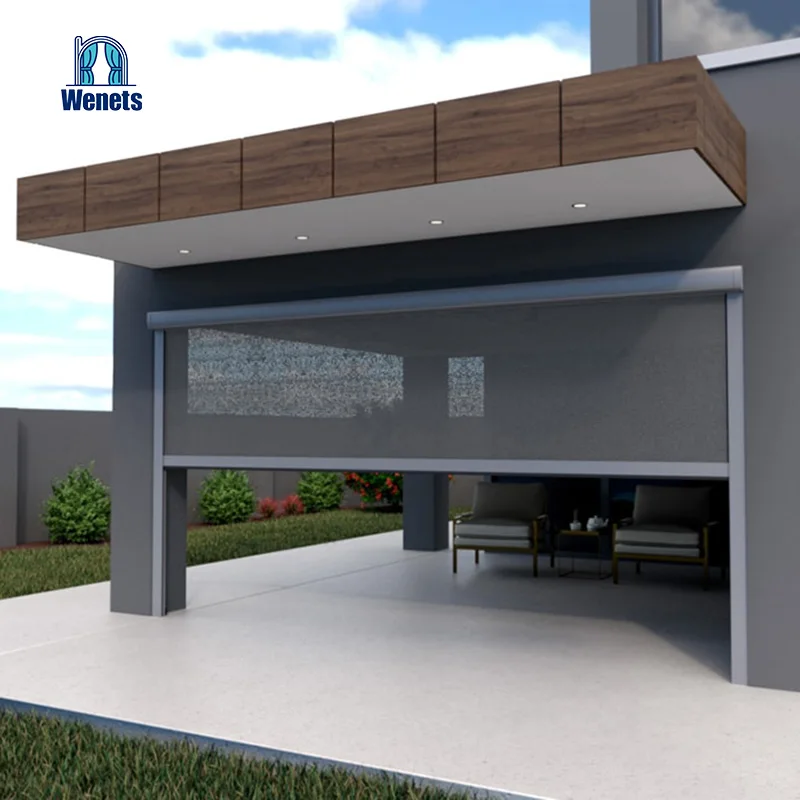 Windproof/Fireproof/waterproof/UV-Protecting Outdoor Motorized Zip Track Blinds For Patio And Swimming Pool