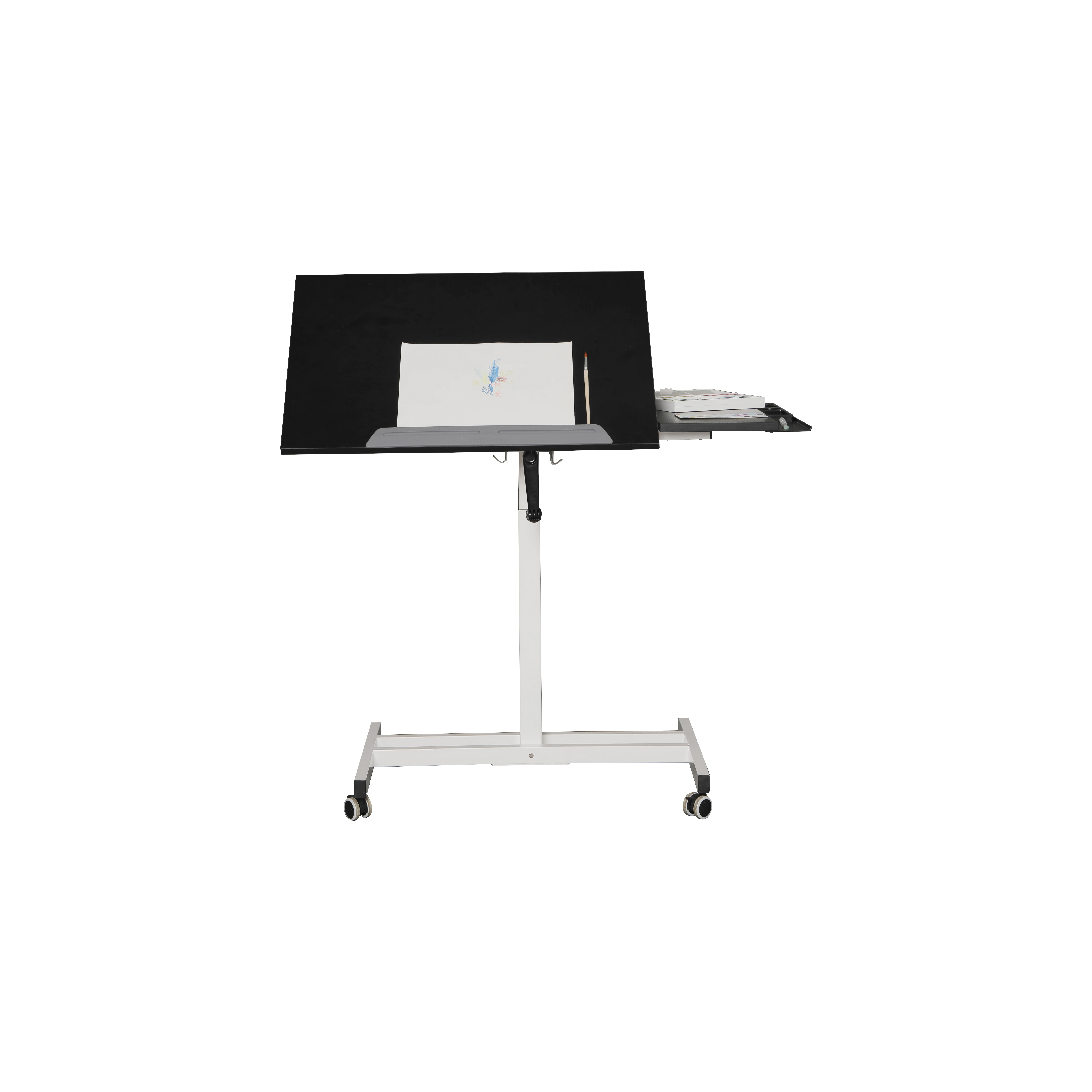 hand crank adjustable height sit and standing drawing table desk carbon frame