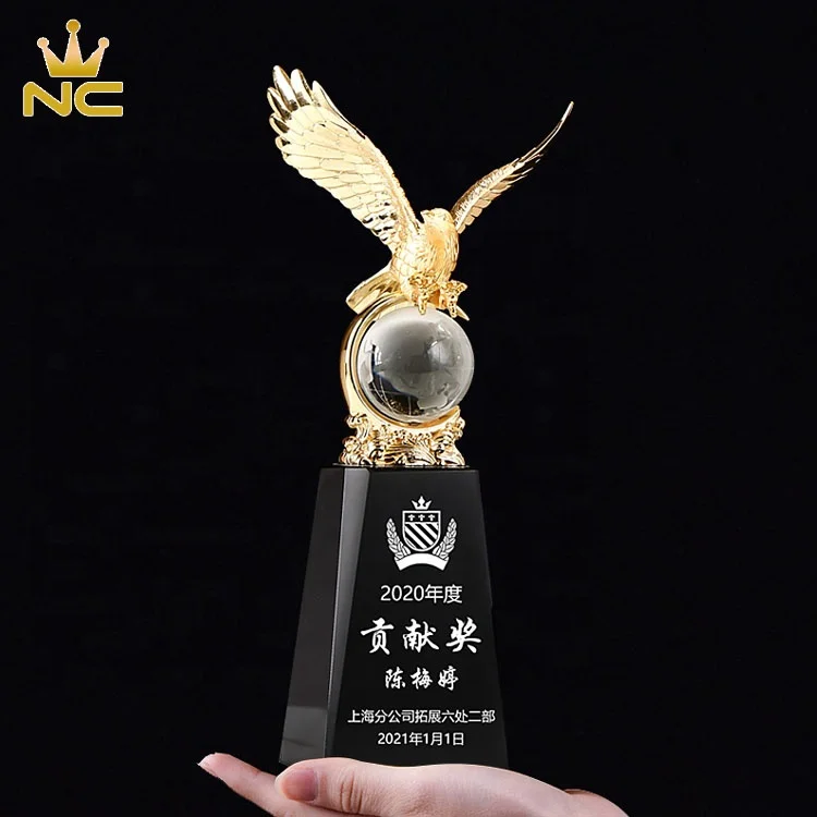Customized K9 Material Metal Eagle Crystal Trophy Award Sublimation Awards Crystal Trophy Cup