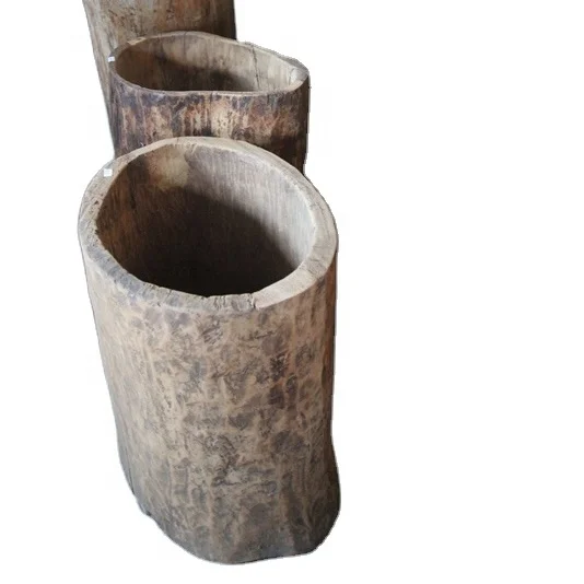 Chinese Antique Wooden Flower Pot Stand Style Wooden Plant Stand and rustic wood bucket