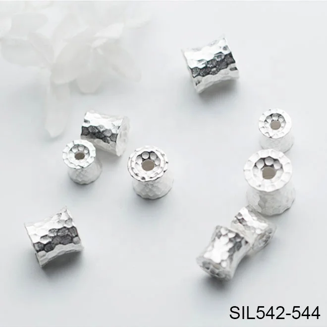 S925 Sterling Silver Hill Tribe Silver Faceted Drum Shape Bead SIL542 543 544