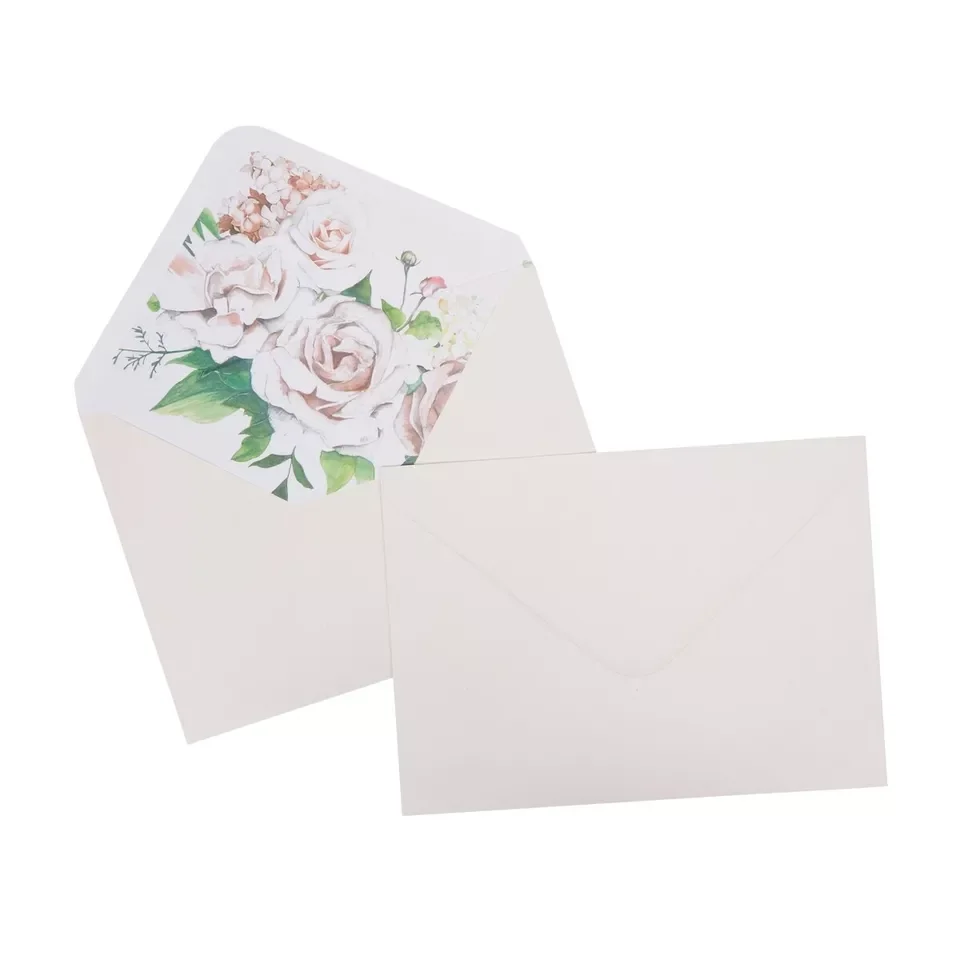 A7 Ivory Invitation Envelopes with Floral Liner for Weddings, Birthday (50 Pack)