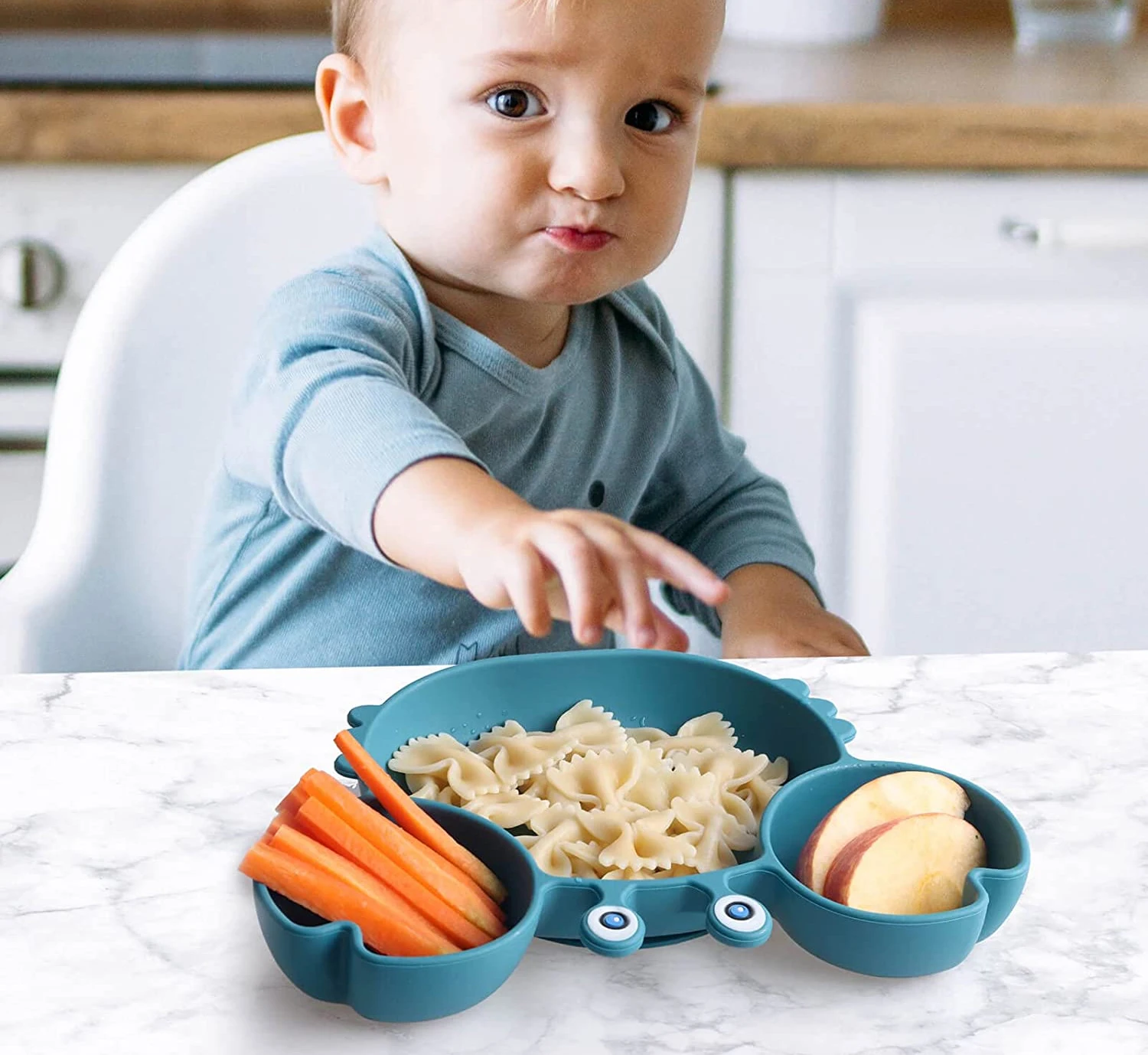 Wholesale Baby Dinnerware Cute Animal Crab Shape Silicone Baby Divided Plate With Suction For Kids