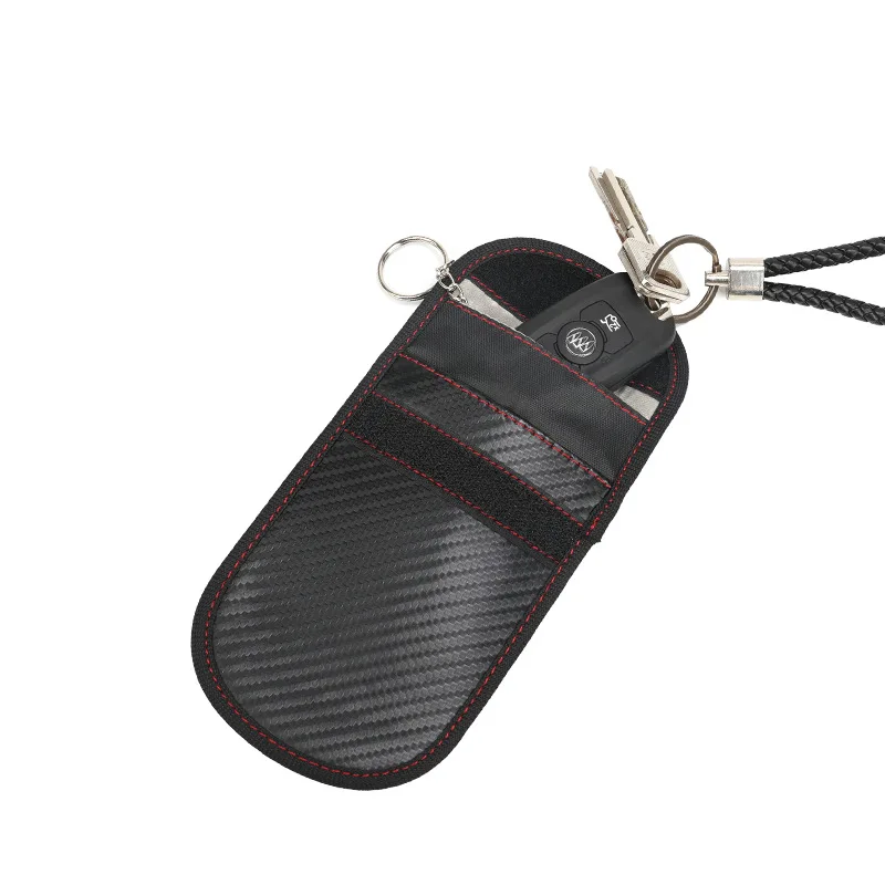 Key Pouch Blocker Anti Theft Rfid Carbon Fiber Pu Leather Car Key Signal Fob Holder Blocker Blocking Organizer Pouch