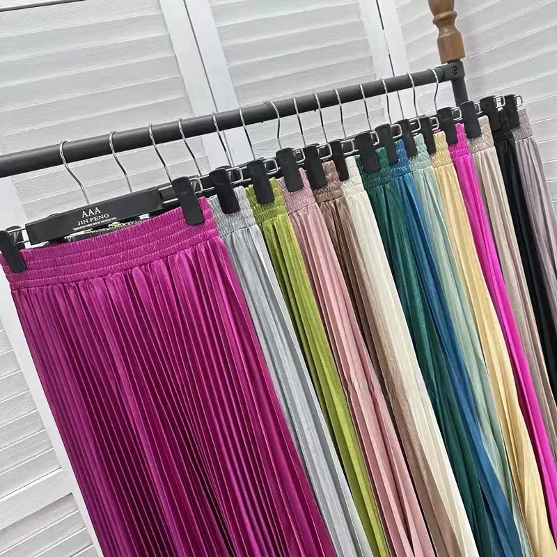 Hot Sale Pleated Skirt New Korean Casual All-match Solid A Line High Waist Long Maxi Skirt for Women