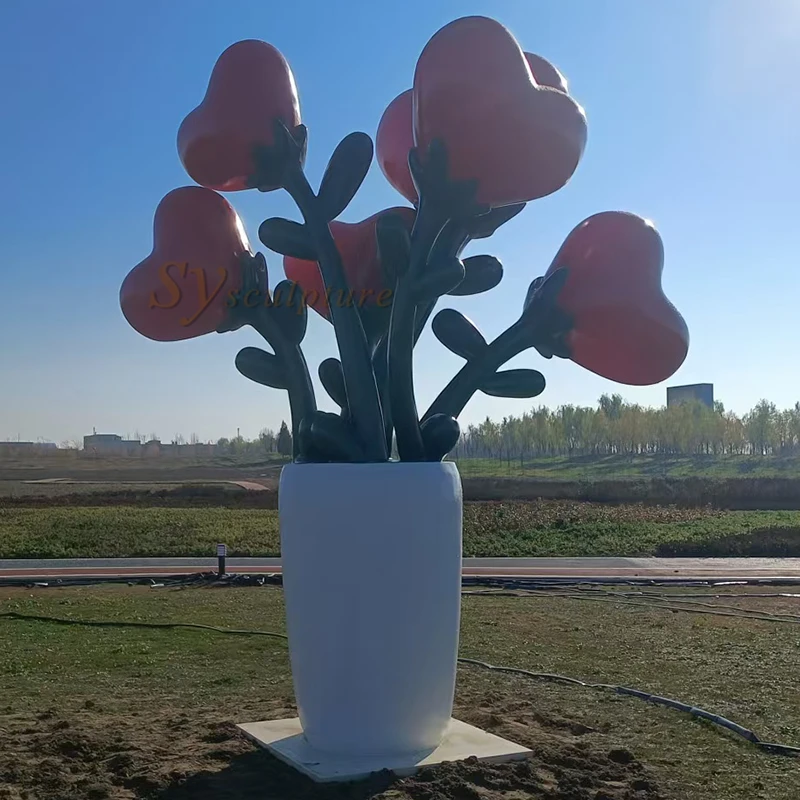 outdoor large Realistic Statue Sculpture love heart Flowers Abstract Fiberglass Giant garden Decoration resin model Statue