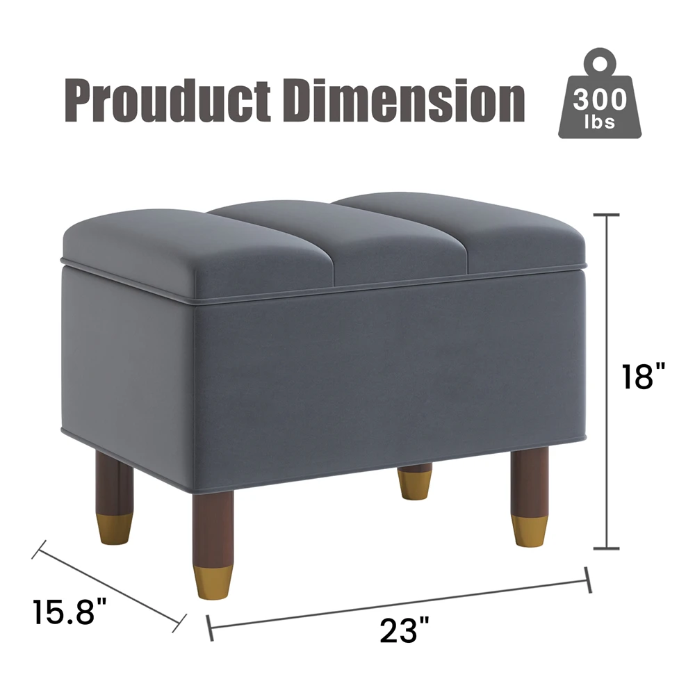 Dark Gray Tech Fabric Square Small Storage Ottoman Bench Foot Stool With Storage For Dorm Living Room