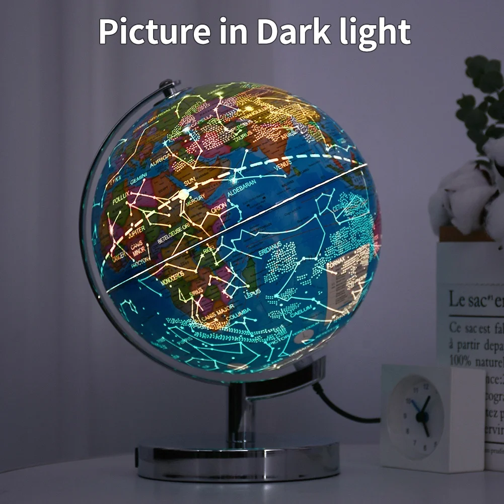 Constellation illuminated 8 inch Spanish PVC rotating education World map Globe light lamp teaching earth globe decor children