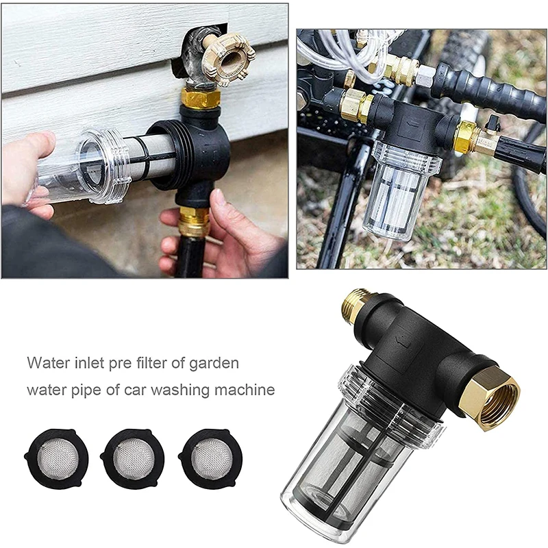 Garden Hose Filter Attachment 40 Mesh for Outdoor Gardening Inlet Water Pressure Washer Car Wash Garden Hose 3/4GHT