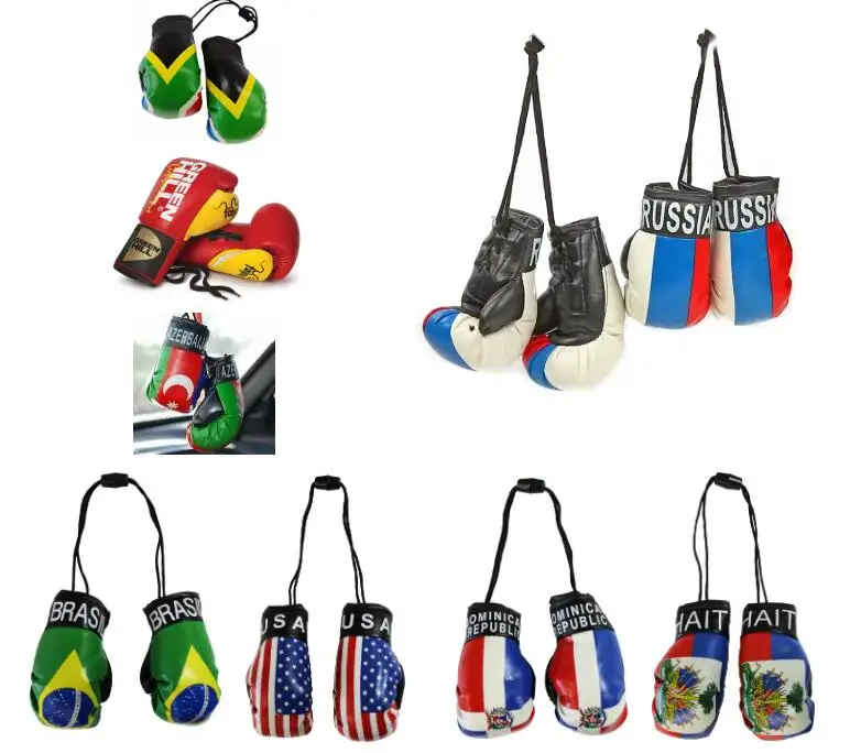 Wholesale 10CM Simulated boxing gloves national flag boxing gloves keychain pendants for cars